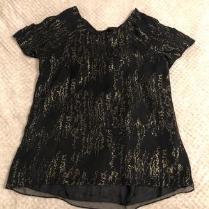 Gold Metallic✨Splatter Print Black Shortsleeve Top